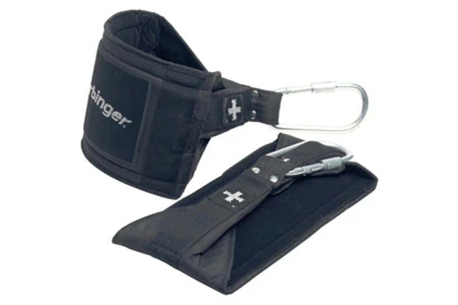 Black neoprene ab straps with silver carabiners and white cross logo, shown as pair on white background