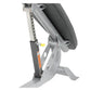 Hoist Adjustable Ab Bench with gray upholstered backrest, metal frame and adjustable height mechanism on white background