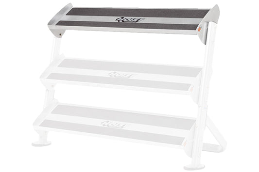 White dumbbell rack 3rd-tier option with gray textured top and white legs, expandable accessory for 60-inch rack