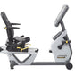 Hoist Lemond Series RC recumbent exercise bike with white frame, black padded seat, adjustable backrest, armrests, and digita