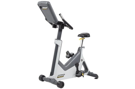 Hoist Lemond Series UC upright exercise bike with gray frame, black seat, and digital console on white background