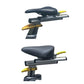 Hoist Lemond Series UT upright exercise bike with black seat and frame, gold accents, shown from two angles on white backgrou