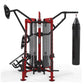 Red and black Hoist MCS-8005 Motioncage Studio Package multi-station gym with dual weight stacks, overhead press arm, leg pre