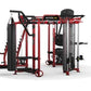Hoist MC-7000 Series red and black multi-station gym equipment with cable machines on white background