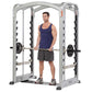 Man using silver smith machine with adjustable barbell, displayed on white background