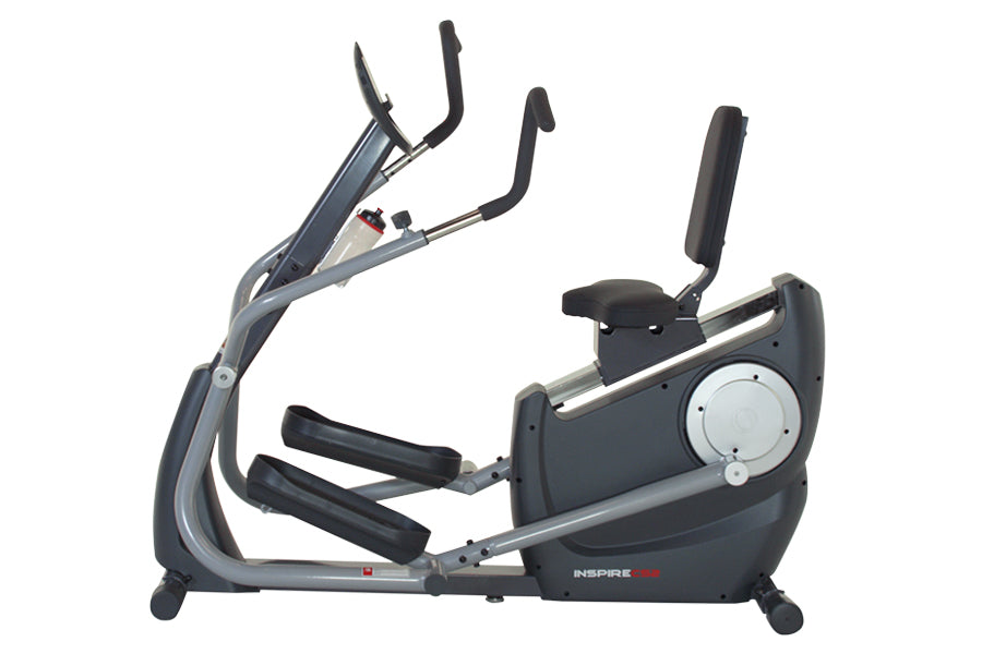 Inspire Fitness CS2.5 Cardio Strider with gray and black frame, dual handles, footpeds, and digital console on white backgrou