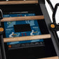 Jacobs Ladder X climbing machine with black metal frame, wooden rungs, and blue digital display panel showing workout metrics