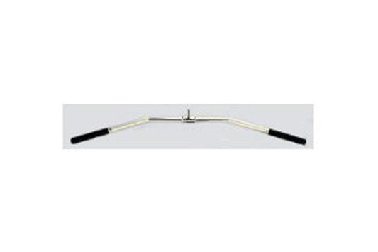 Warrior Revolving 48-inch hollow deep bent lat bar with black grip handles and chrome center collar on gray background