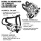 Commercial-grade indoor cycle pedals with integrated toe cage, flexible chromoly steel axle, and reinforced bearings, shown w