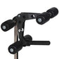 Black heavy-duty cable machine attachment with three pulley wheels and metal frame on white background