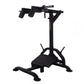 Black lever squat and calf assist machine with padded platform, vertical post, and lever arm on white background