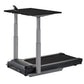 LifeSpan TR1000-Omni black desk treadmill with gray metal frame and adjustable upper work surface, on white background