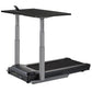 LifeSpan TR1000-Omni black treadmill desk with gray adjustable columns and black running belt, on white background
