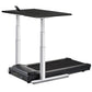 LifeSpan TR1000-Omni Desk Treadmill with black running surface, white adjustable height columns, and black desktop on white b