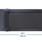 LifeSpan TR1200-GlowUp black under-desk treadmill with dimensions shown, 63" wide by 28.5" tall, top view with control panel