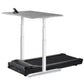 LifeSpan TR1200 treadmill desk with black treadmill, white adjustable frame, and gray desktop work surface on white backgroun