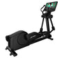 Life Fitness black elliptical cross-trainer with digital display console mounted on stand, shown on white background