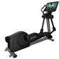 Life Fitness Club Series+ elliptical cross-trainer with black padded seat, gray frame, and tablet display mounted on top