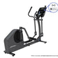 Black Life Fitness elliptical cross-trainer with console displaying Apple Watch connectivity feature on white background