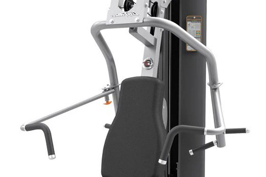 Life Fitness G2 home gym with gray frame, black padded seat, and dual handles on white background