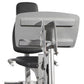 Life Fitness G2 home gym with silver frame, black padded seat, and dual gray storage compartments, shown from rear view