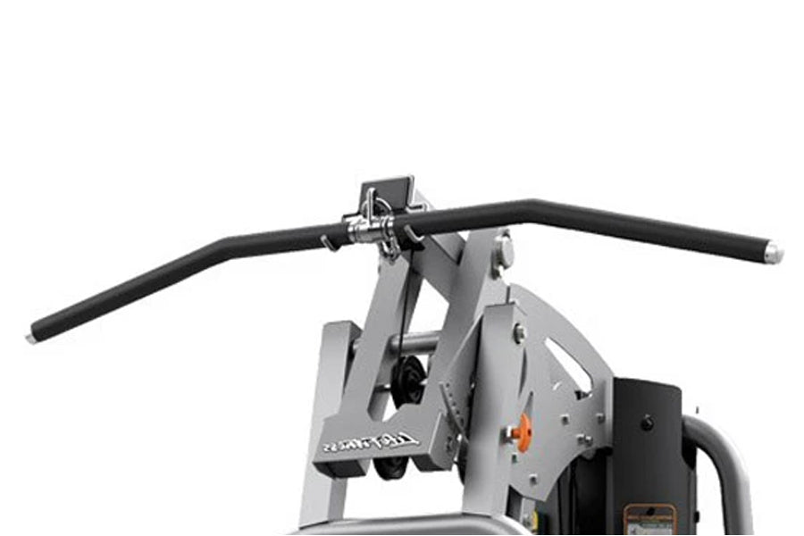 Life Fitness G4 home gym with gray metal frame, black curved handlebar, and cable pulley system on white background