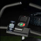 Black SPARC Arc Trainer console with digital display, control buttons in green and red, smartphone holder, mounted on curved 