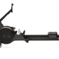 Black Life Fitness Heat Row rowing machine with adjustable resistance wheel, extended arm and monitor display on white backgr