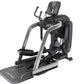 Life Fitness black and silver elliptical trainer with digital display console and dual handlebars on white background