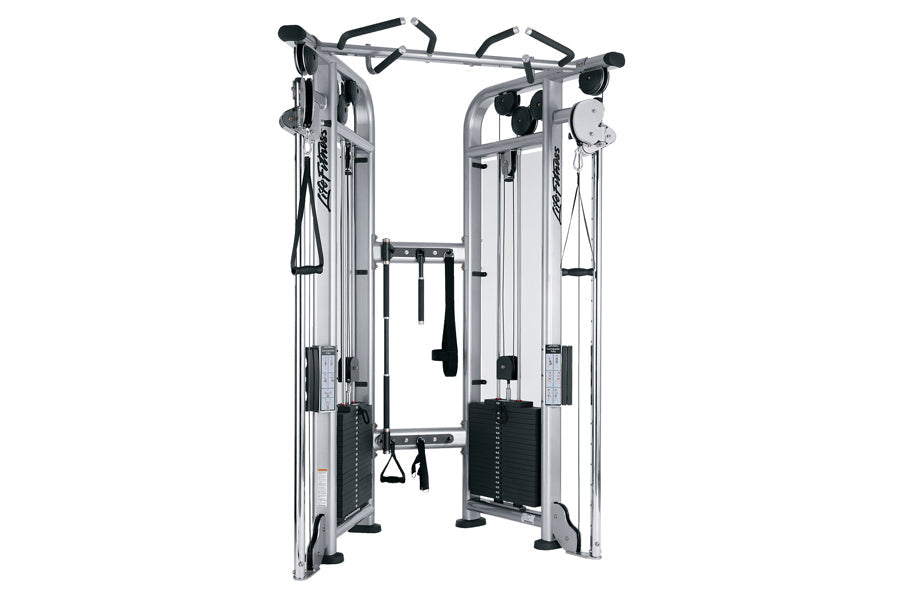 Life Fitness Signature Series Cable Motion machine with silver frame, dual cable stations, black weight stacks, and adjustabl