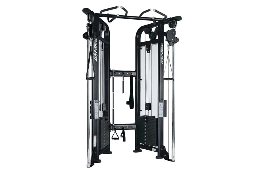 Life Fitness Signature Series Dual Adjustable Pulley machine with black frame and chrome accents on white background