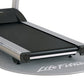Life Fitness T3 treadmill with black running belt and gray base, shown on gray mat with white logo