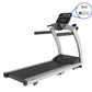 Life Fitness T5 treadmill with gray and black frame, black running belt, digital console with Apple Watch connectivity shown 