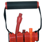 Lifeline Max Flex resistance band handles with red perforated grips and black foam-padded bar with red accents, flat lay on w