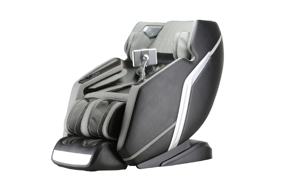 Lifesmart Nova 4D Zero Gravity Massage Chair in gray and black with white accents, featuring rollers and arm supports on whit