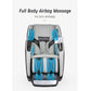 Full body airbag massage chair with 44 blue and black airbags, gray upholstery, black frame, overhead view on white backgroun