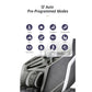 Black and gray 4D zero gravity massage chair with white accents, showing 12 auto pre-programmed massage modes including maste
