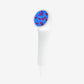 White handheld LED light therapy device with blue and red light head on white background