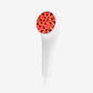 White handheld LED light therapy device with red and orange light panel at top, corded design on white background