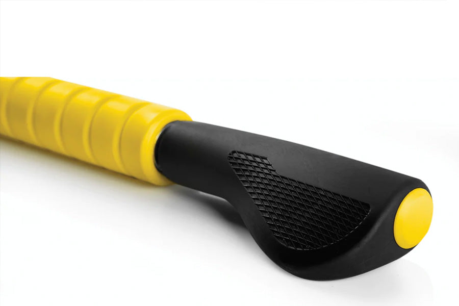 Sklz massage bar with black rubberized grip handle and yellow textured grip wraps on white background