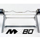 MX80 rapid change adjustable barbell system with wavy curl bar, black weight plates, and gray steel frame on white background