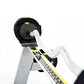 Black and yellow MX80 adjustable barbell system with rapid change mechanism and white collar, displayed on white background