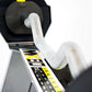 White rapid-change collar mechanism on black and yellow adjustable barbell system with weight adjustment dial visible