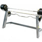 Adjustable dumbbell and barbell system with gray frame, black rubber-coated weight plates, and curved curl bar, on white back