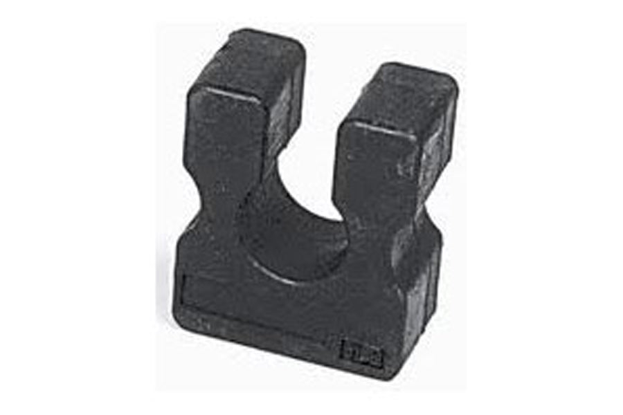 Black metal U-shaped weight plate with dual rectangular top blocks on white background