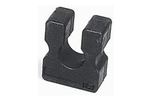 Black metal U-shaped weight plate with dual rectangular top blocks on white background