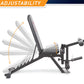 Marcy Deluxe Utility Weight Bench with adjustable backrest shown in multiple recline positions, black frame with gray padding