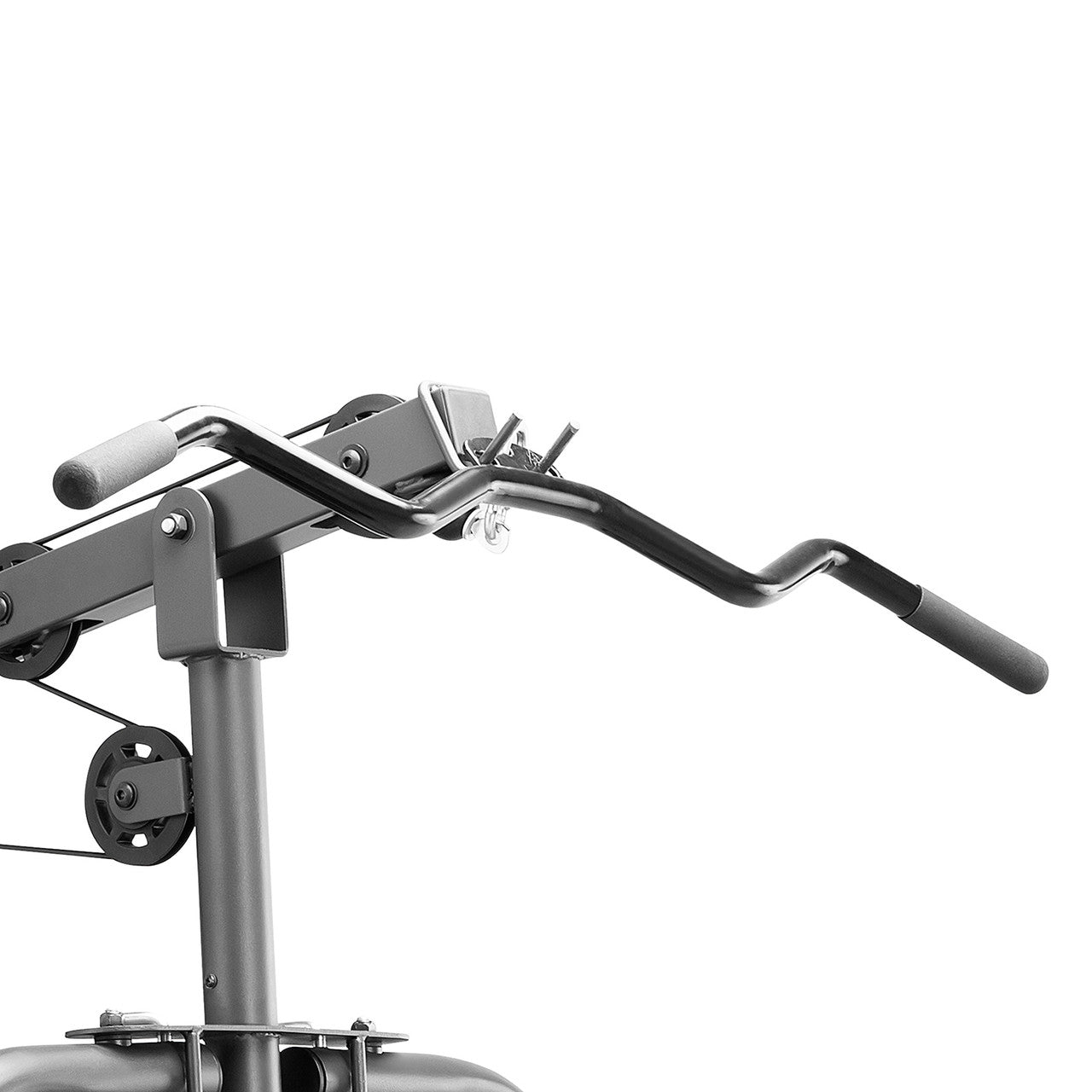 Marcy 150lb stack weight home gym machine with curved handlebar and vertical post on white background