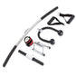Complete home gym equipment set including silver and black bar with handles, resistance bands, ankle strap, foam roller, and 