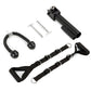 Six-piece attachment set for Smith machine including black rope with ball ends, two metal pins, black tube, and two black str